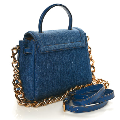 Versace Denim Small La Medusa Chain Top Handle Bag Navy Blue 3 of 9