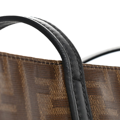 Fendi Glazed Fabric Vitello Century FF 1974 Stamp Patch Shopping Tote Mogano Panna Black 12 of 13