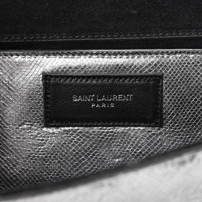 Saint Laurent Metallic Calfskin Lizard Printed Lutetia Flap Clutch Silver 6 of 8