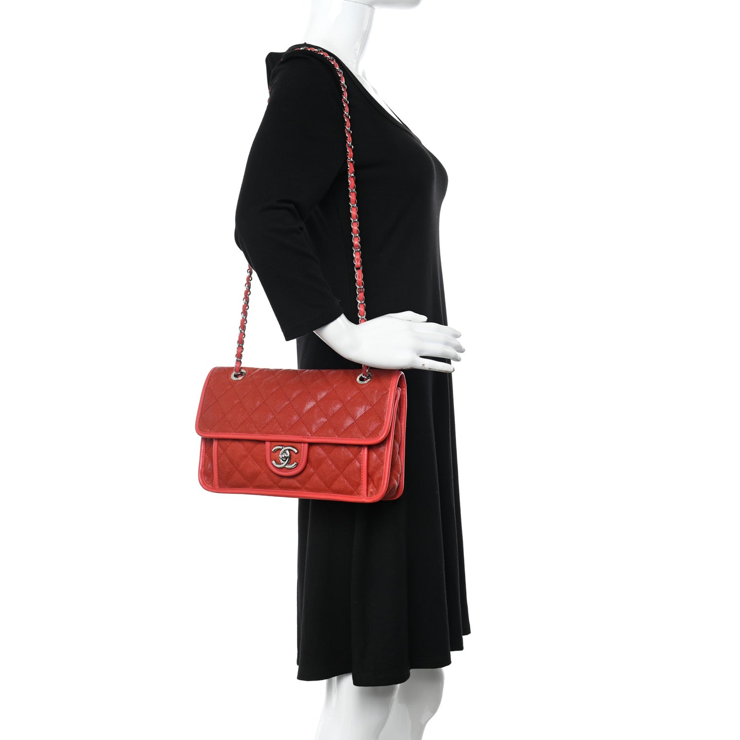 Caviar Quilted Medium French Riviera Flap Red