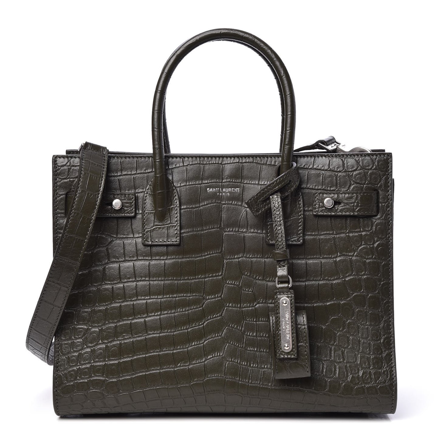 Calfskin Crocodile Embossed Baby Supple Sac De Jour Dark Leaf