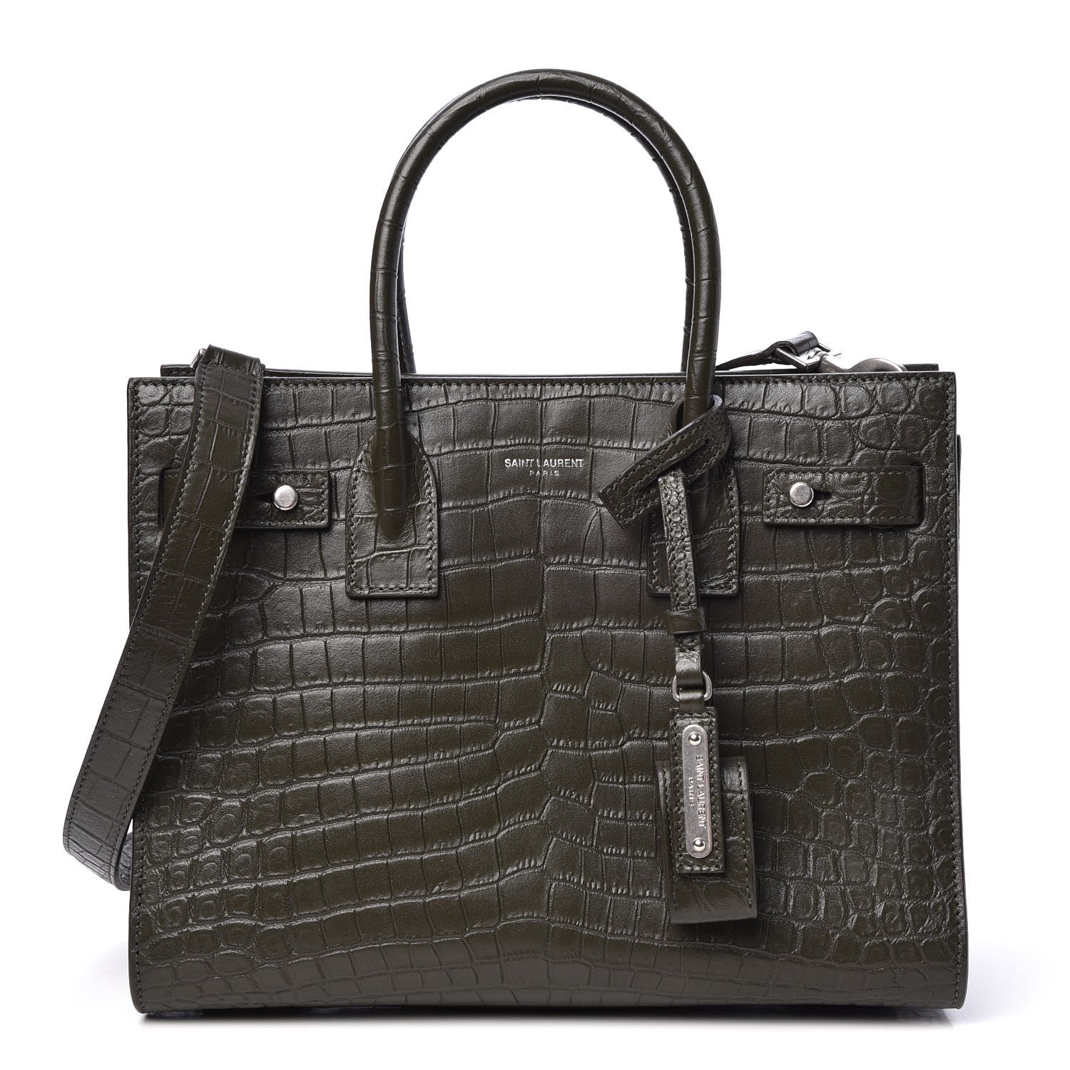 Saint Laurent Calfskin Crocodile Embossed Baby Supple Sac De Jour Dark Leaf 1 of 7