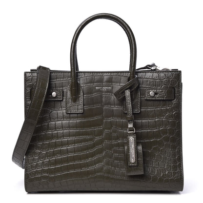 Saint Laurent Calfskin Crocodile Embossed Baby Supple Sac De Jour Dark Leaf 1 of 7