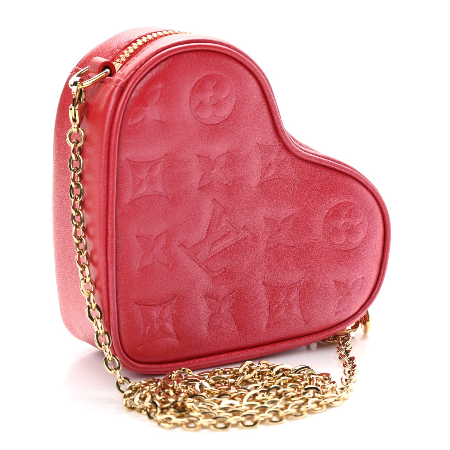 Lambskin Embossed Monogram Fall In Love Sac Coeur Heart Chain Bag Lipstick Red