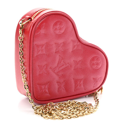 Louis Vuitton Lambskin Embossed Monogram Fall In Love Sac Coeur Heart Chain Bag Lipstick Red 3 of 8
