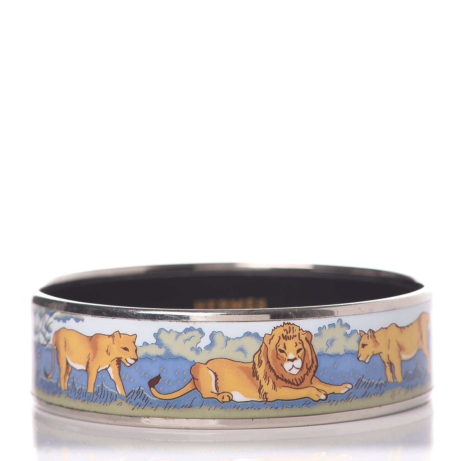 Hermes Enamel Printed Pride of Lions Wide Bracelet 62 1 of 5