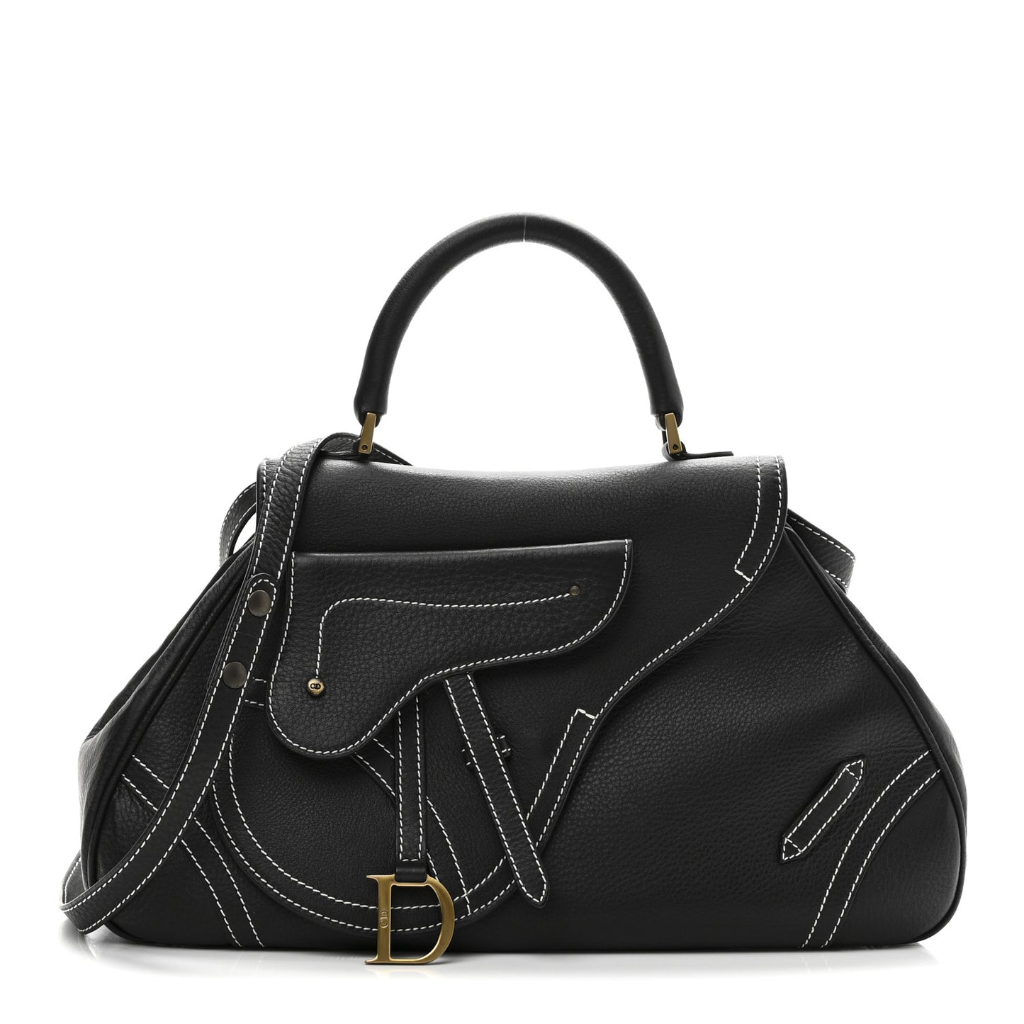 Calfskin Saddle Top Handle Satchel Black