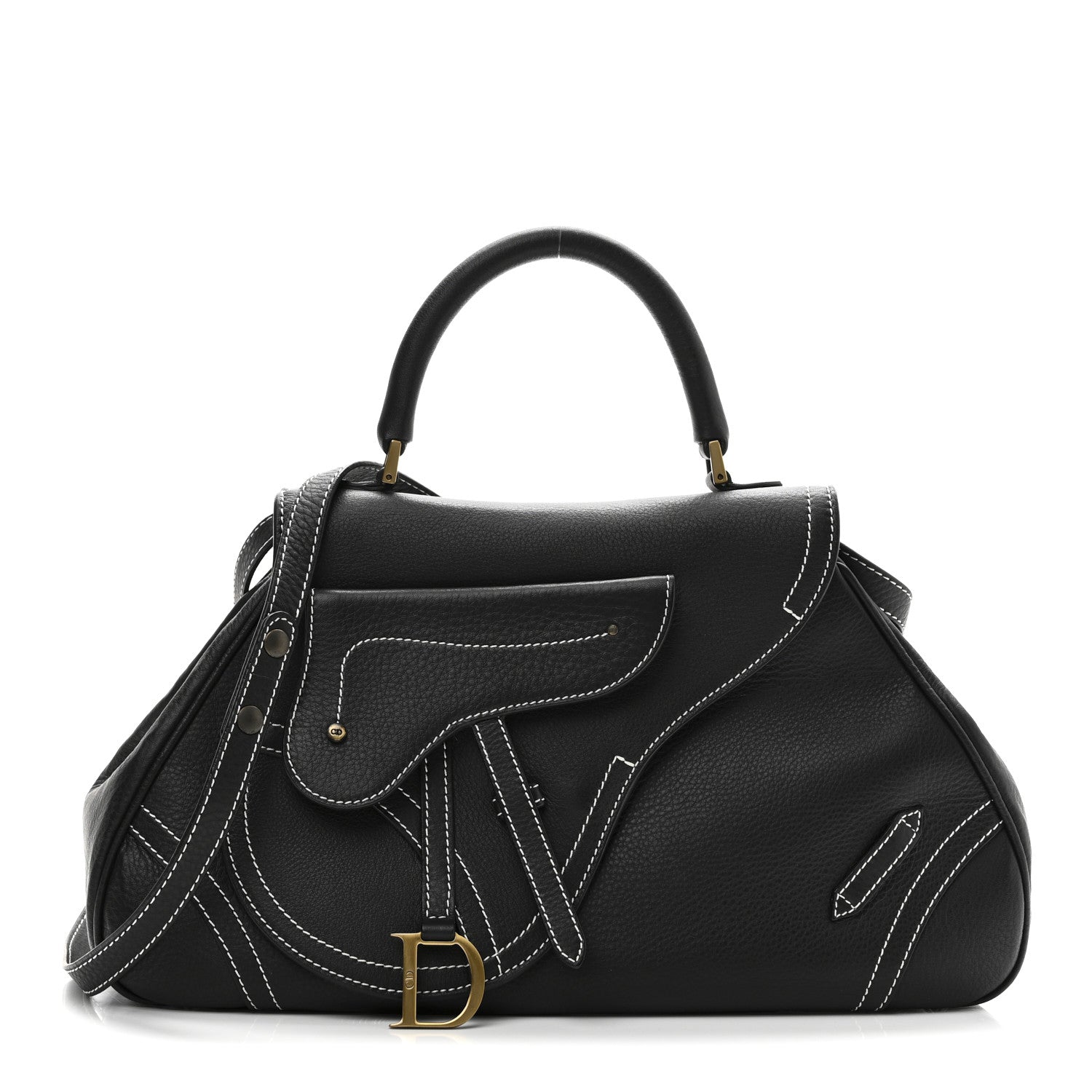 Christian Dior Calfskin Saddle Top Handle Satchel Black 1 of 10
