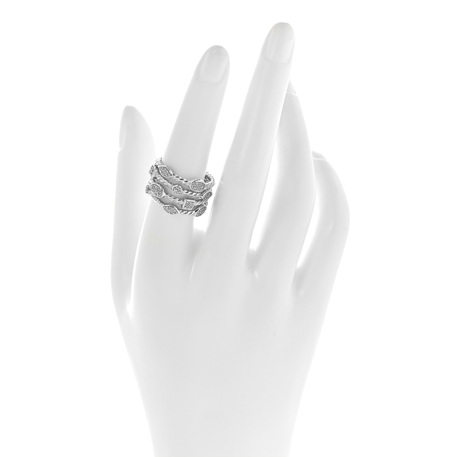 David Yurman Sterling Silver Diamond Confetti 4 Row Ring 55 7.25 2 of 4