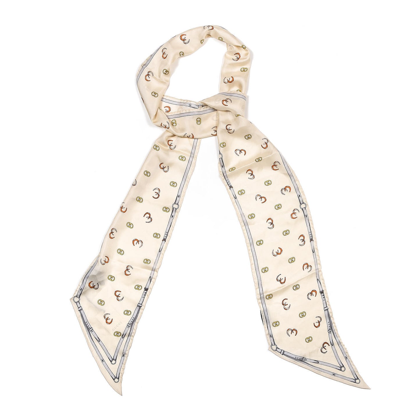 Silk Twill GG Horseshoe Print Twill Scarf Ivory
