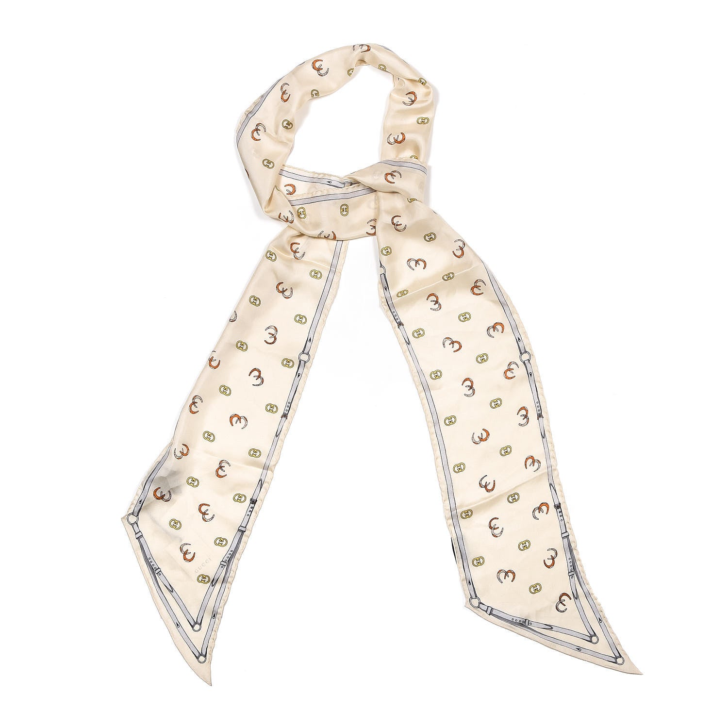 Gucci Silk Twill GG Horseshoe Print Twill Scarf Ivory 1 of 5