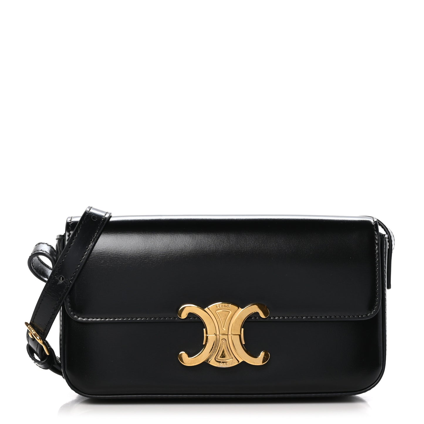 Shiny Calfskin Triomphe Shoulder Bag Black