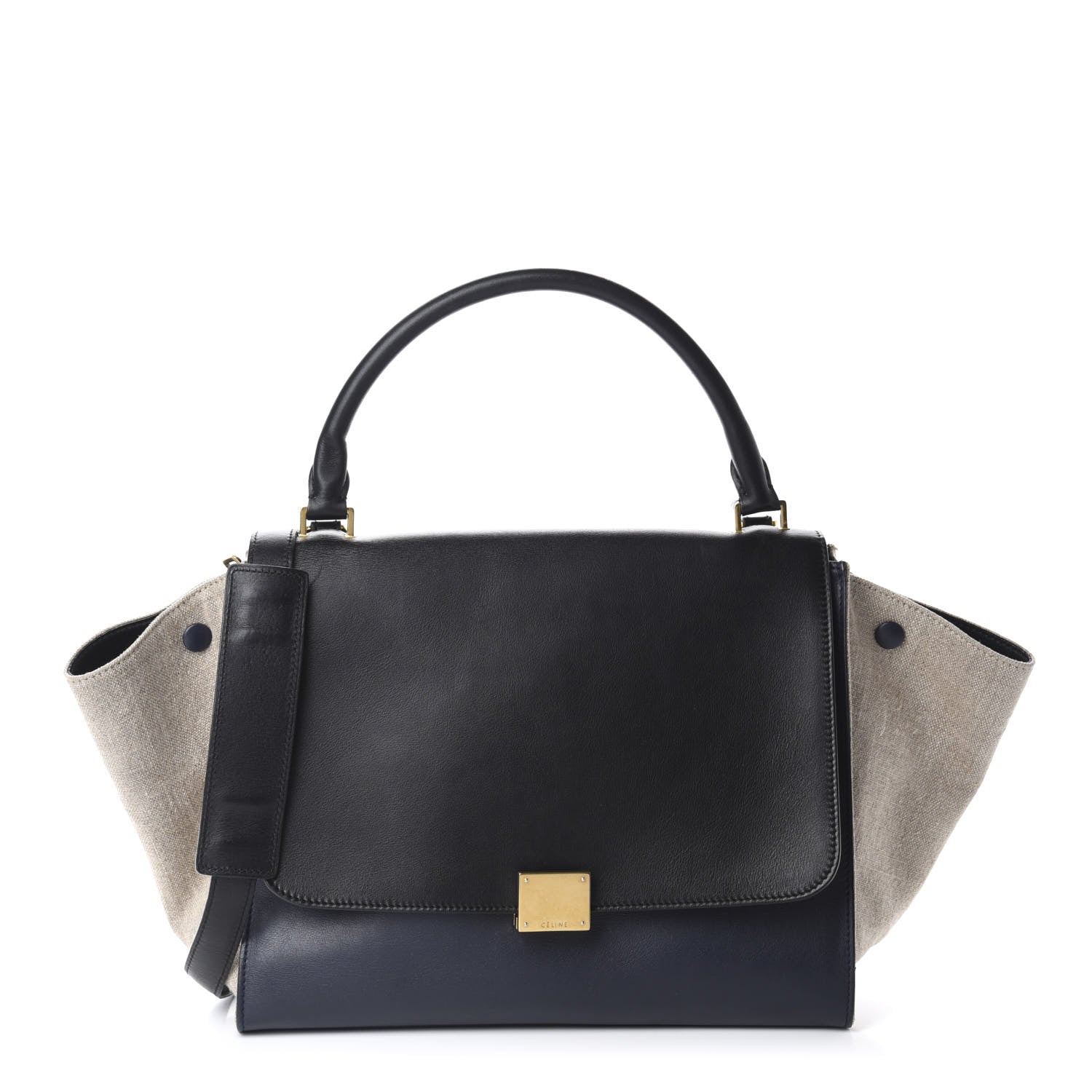 Celine Smooth Calfskin Linen Medium Tri-Color Trapeze Black Navy Blue 1 of 13
