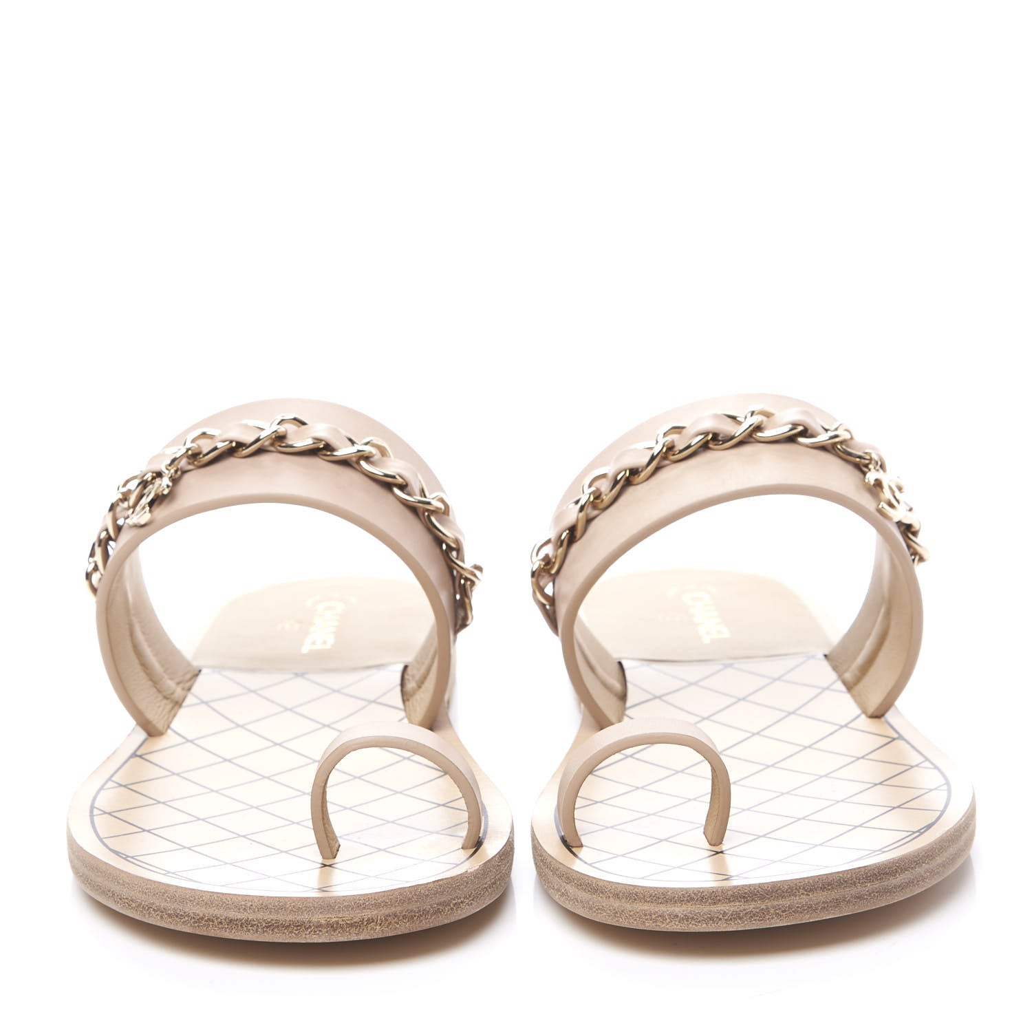 Chanel Calfskin Chain CC Logo Toe Ring Sandals 37 Beige 3 of 13