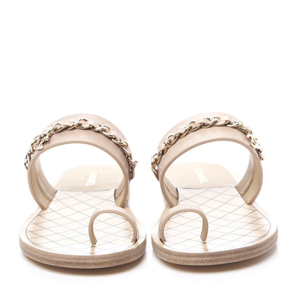Chanel Calfskin Chain CC Logo Toe Ring Sandals 37 Beige 3 of 13