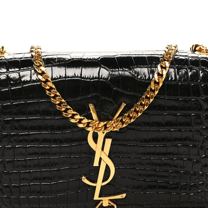 Saint Laurent Calfskin Crocodile Embossed Small Classic Monogram Kate Tassel Satchel Black 8 of 10