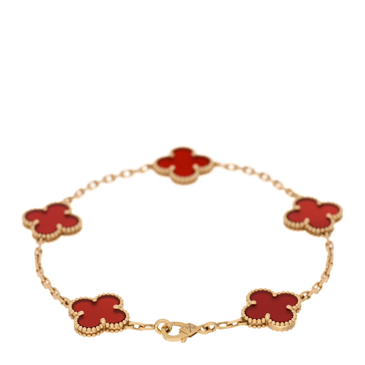 Van Cleef & Arpels 18K Yellow Gold Carnelian 5 Motifs Vintage Alhambra Bracelet 2 of 3