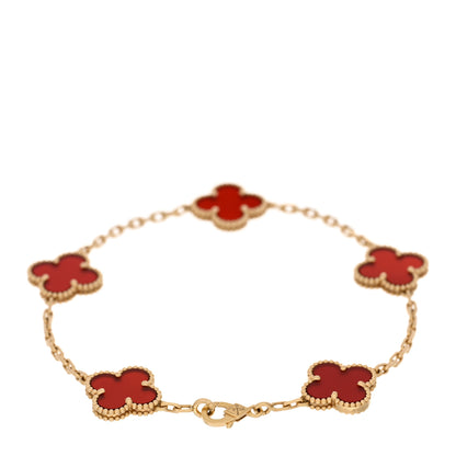 Van Cleef & Arpels 18K Yellow Gold Carnelian 5 Motifs Vintage Alhambra Bracelet 2 of 3