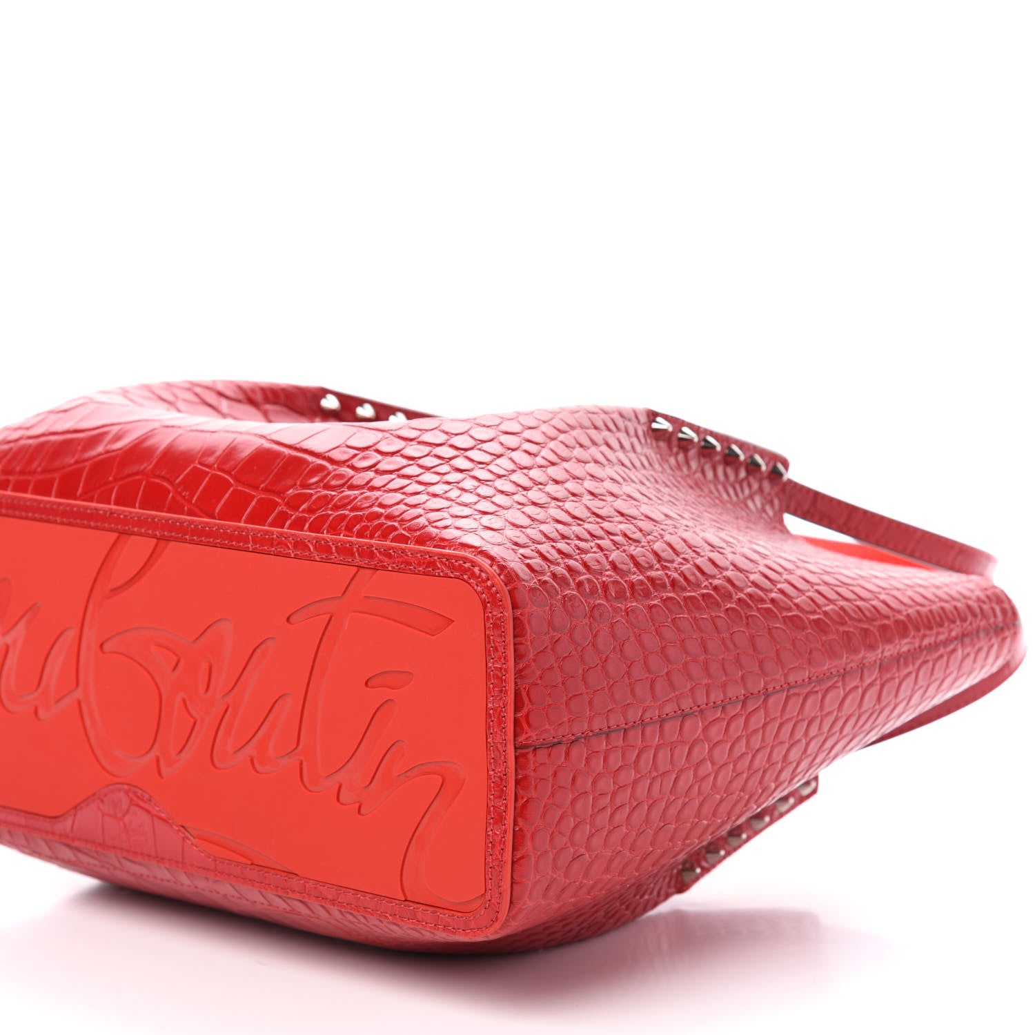 Christian Louboutin Crocodile Embossed Calfskin Spiked Small Cabarock Shopper Tote Red 8 of 9