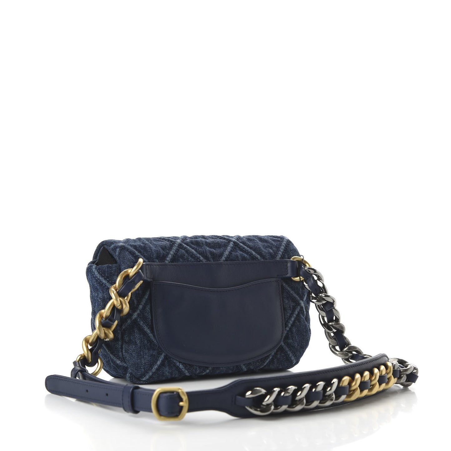 Denim Quilted Chanel 19 Belt Bag Blue
