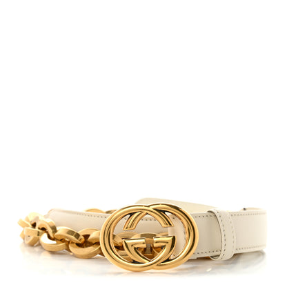 Gucci Plutone Calfskin Interlocking G 25mm Chain Belt 95 38 White 1 of 7