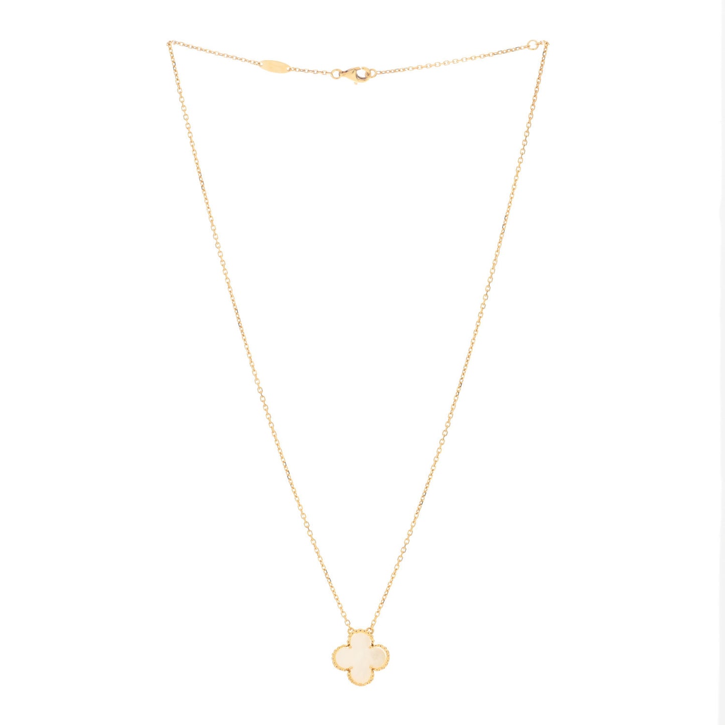 18K Yellow Gold Mother of Pearl Vintage Alhambra Pendant Necklace