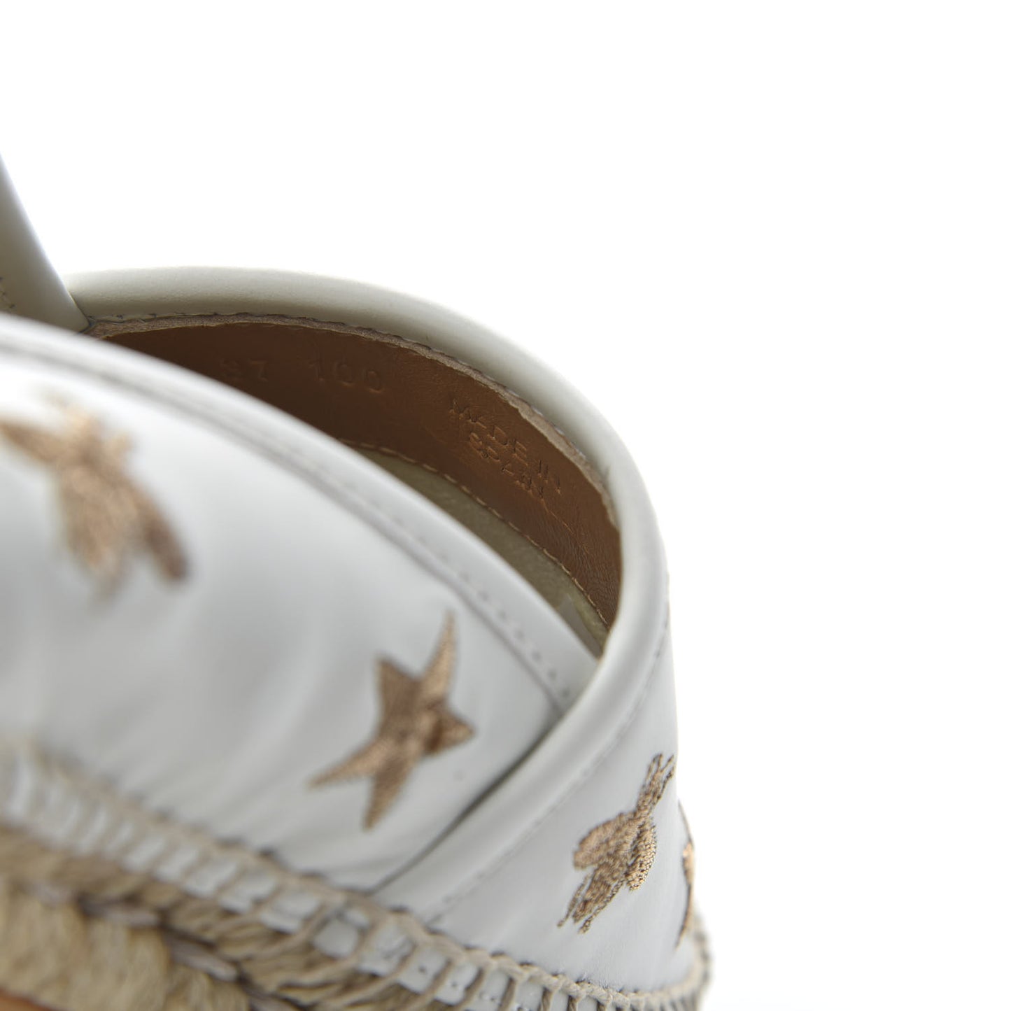 Calfskin Bee Star Embroidered Espadrilles 37 White
