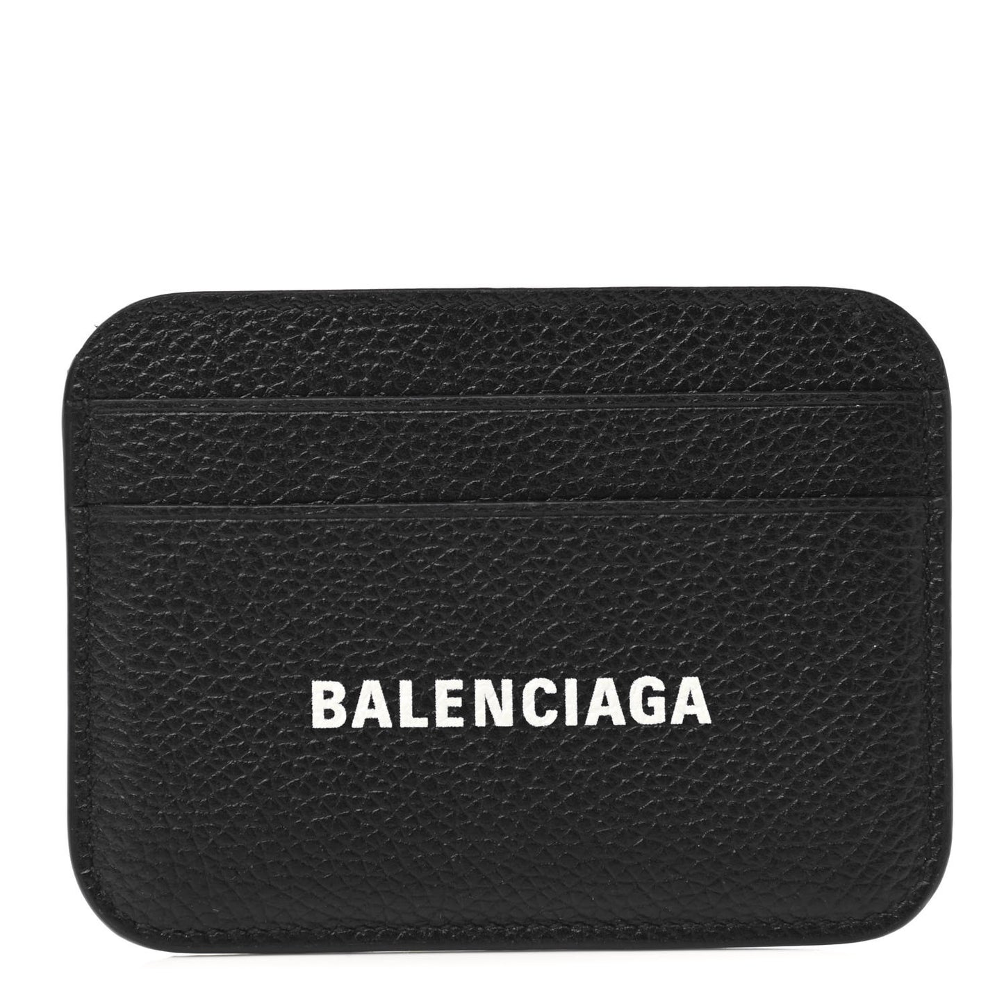 Grained Calfskin Logo Cash Rounded Card Holder Black White