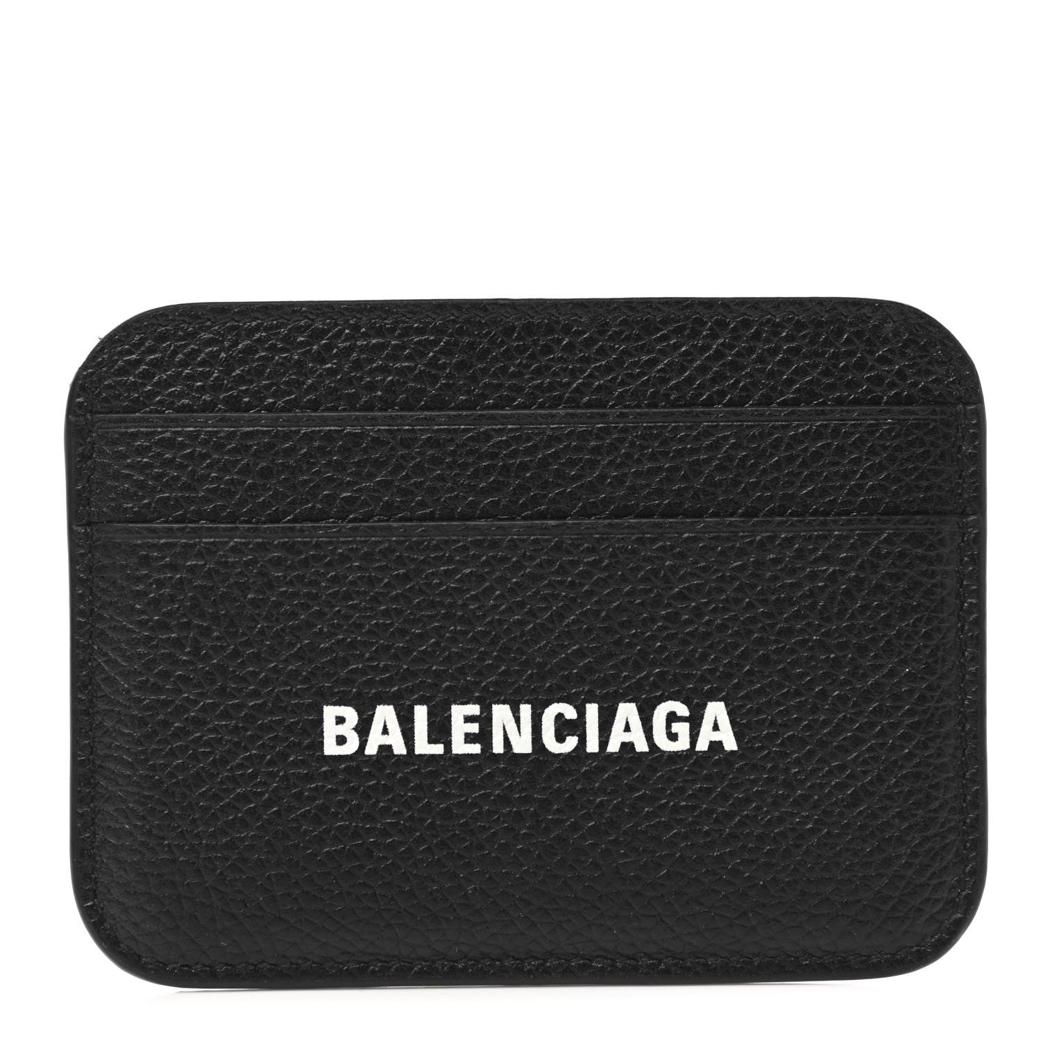 Balenciaga Grained Calfskin Logo Cash Rounded Card Holder Black White 1 of 8