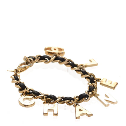 Chanel Lambskin Chain Logo Charms Bracelet Black Silver 1 of 5