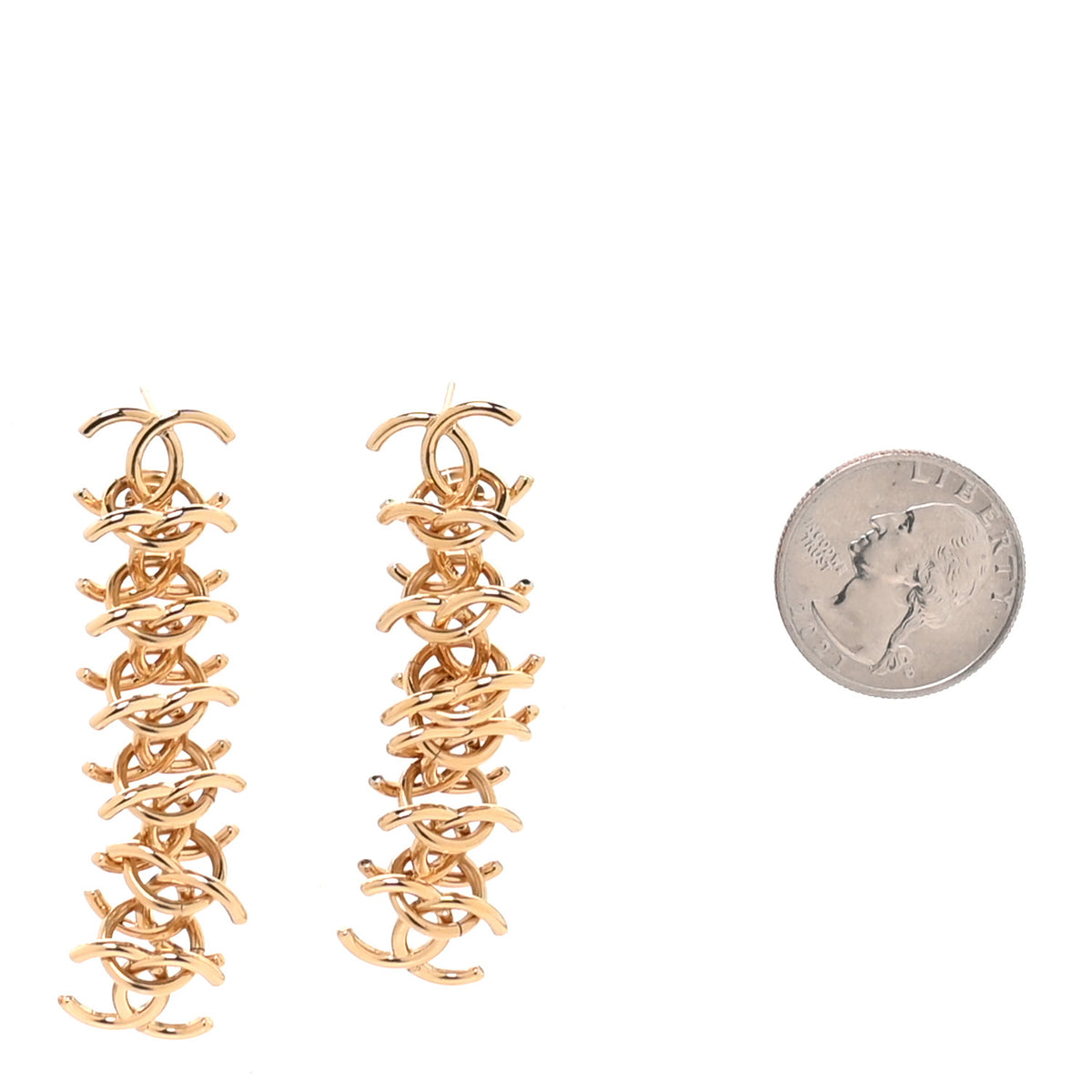 Chanel Metal CC Interlock Drop Earrings Gold 2 of 5
