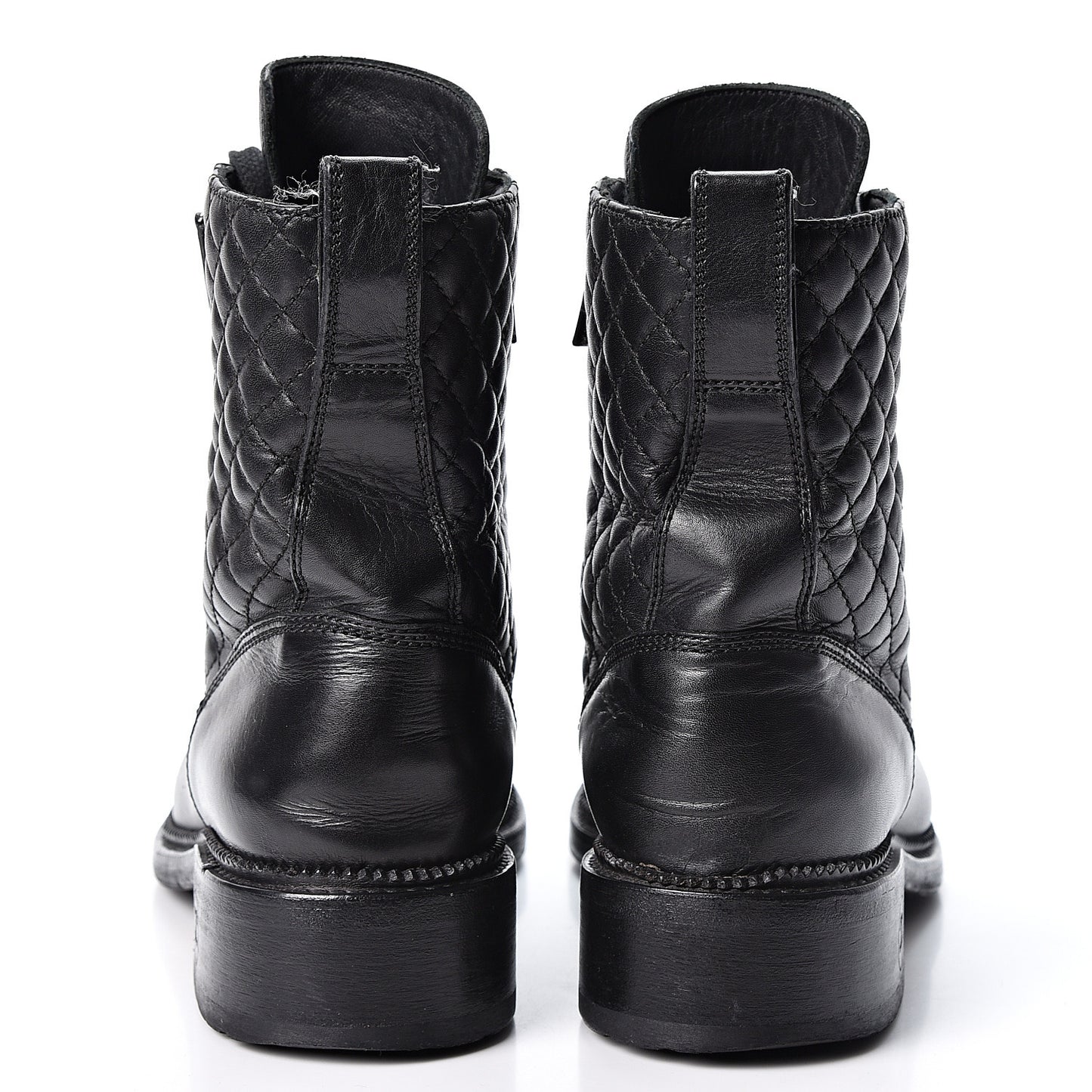 Calfskin Quilted Lace Up Combat Boots 38.5 Black