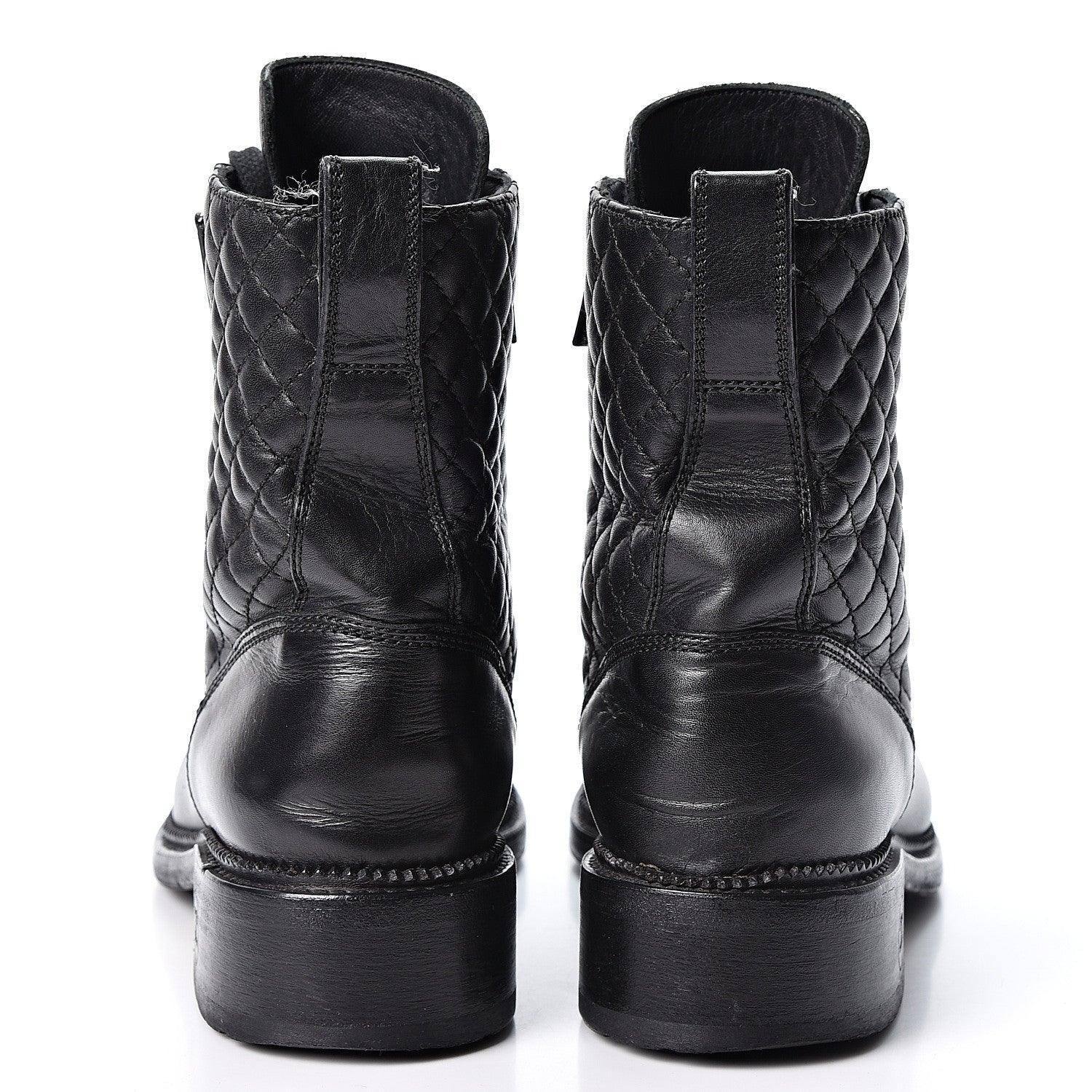 Chanel Calfskin Quilted Lace Up Combat Boots 38.5 Black 5 of 10