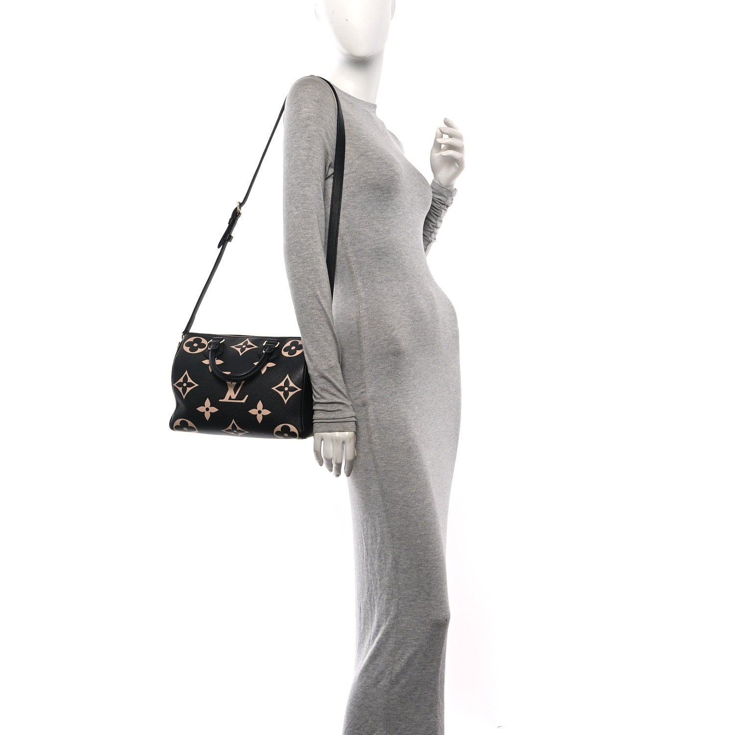 Louis Vuitton Empreinte Monogram Giant Speedy Bandouliere 25 Black Beige 2 of 12