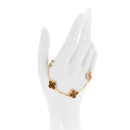 Van Cleef & Arpels 18K Yellow Gold Tiger Eye 5 Motifs Vintage Alhambra Bracelet 2 of 4