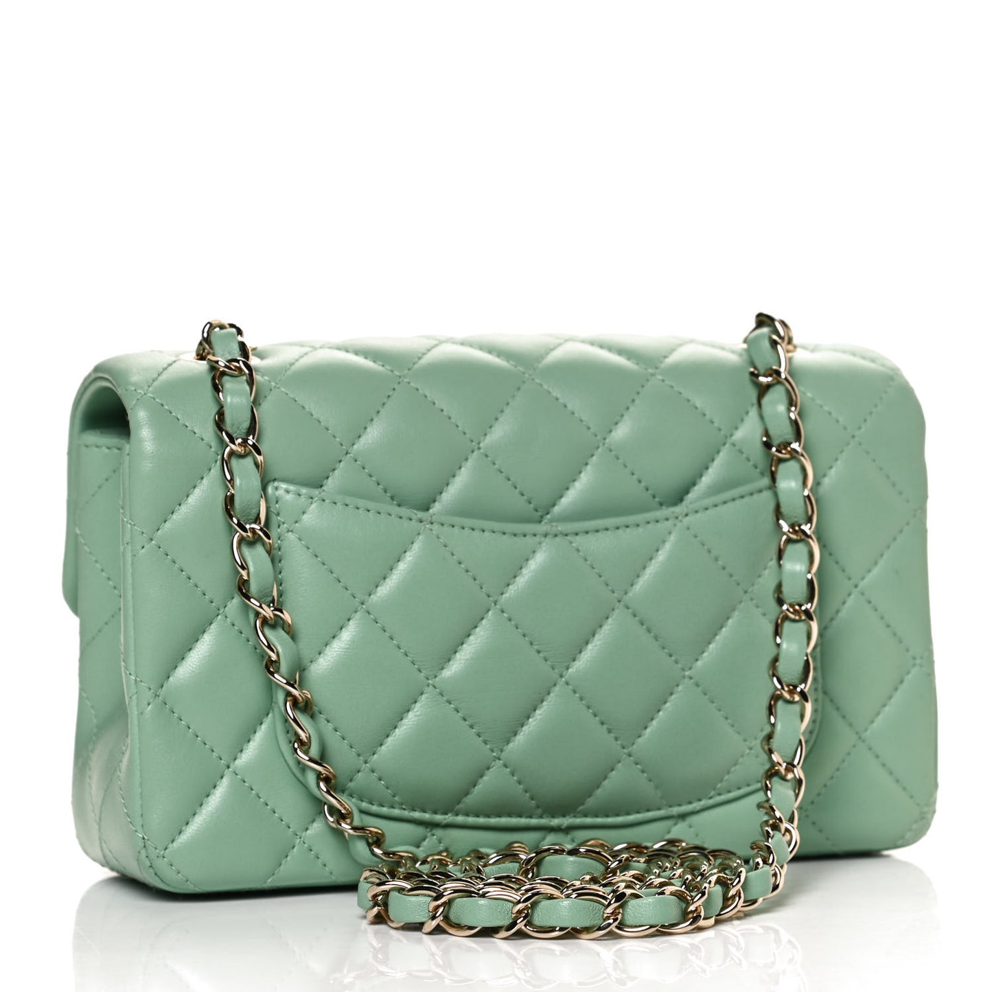Lambskin Quilted Mini Rectangular Flap Light Green
