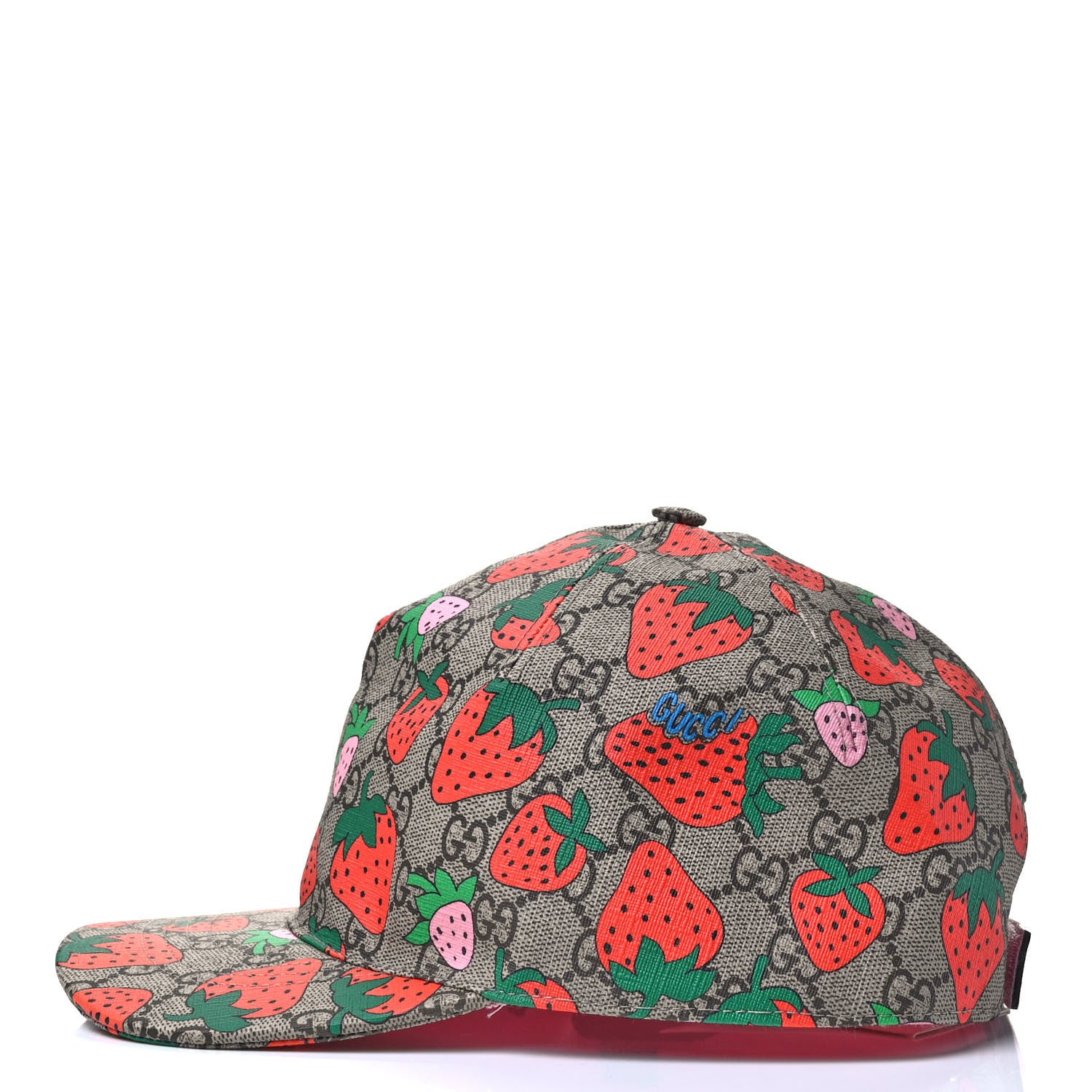 Gucci GG Supreme Monogram Strawberry Baseball Hat XL Beige 769464