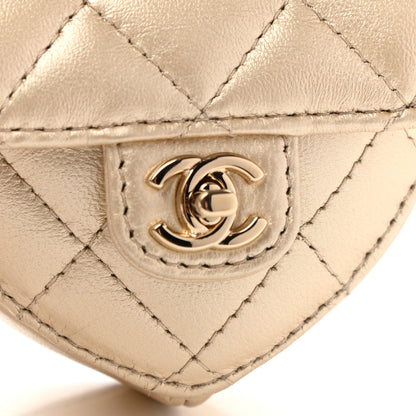 Chanel Metallic Lambskin Quilted CC In Love Heart Coin Purse With Chain Gold 10 of 11
