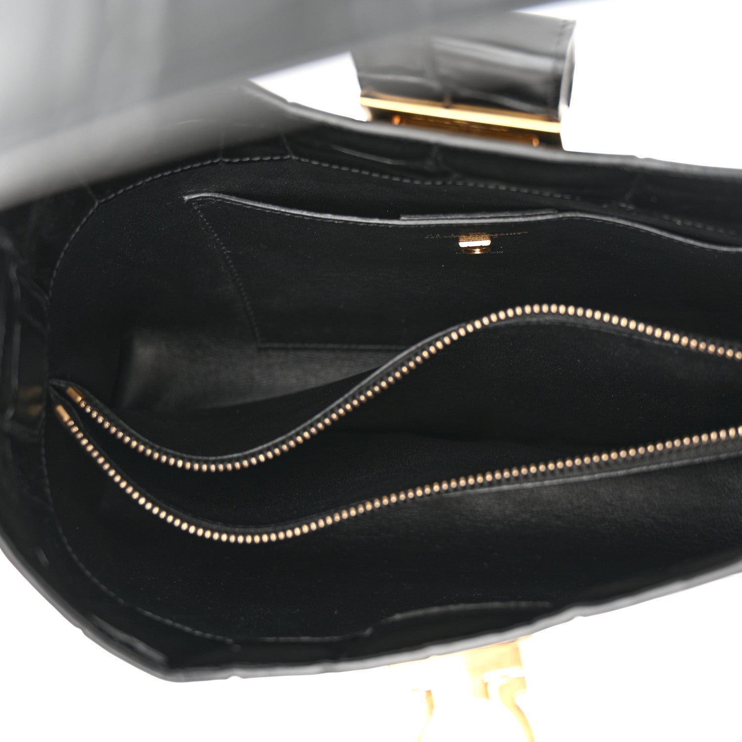 Salvatore Ferragamo Calfskin Crocodile Embossed Trifolio Shoulder Bag Black 5 of 10