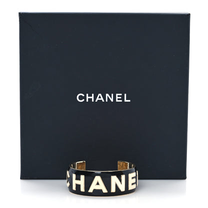 Chanel Metal Enamel Wide Chanel Logo Cuff Bracelet L Black White 6 of 6