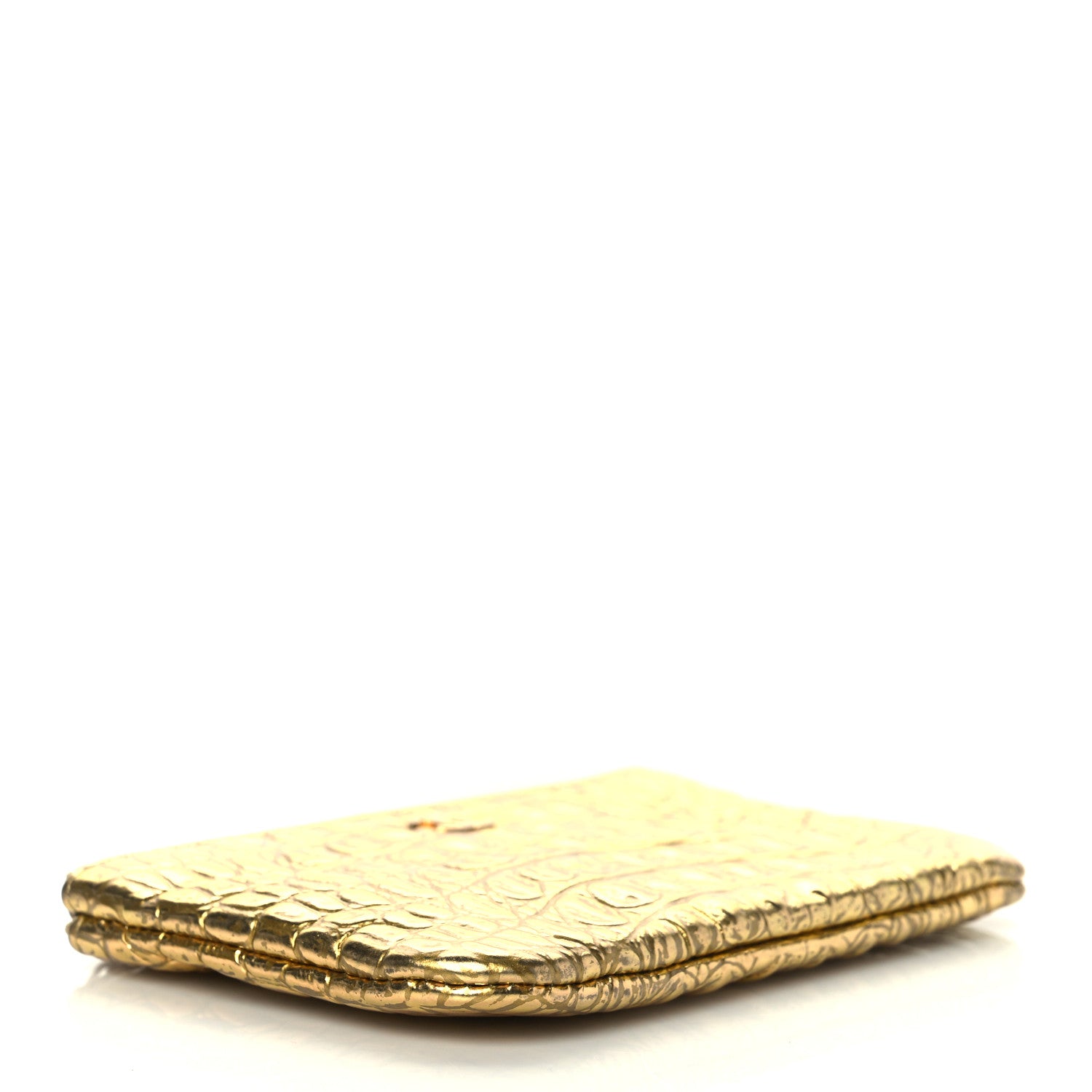 Chanel Metallic Calfskin Crocodile Embossed Cocodile Small Cosmetic Case Gold 4 of 8