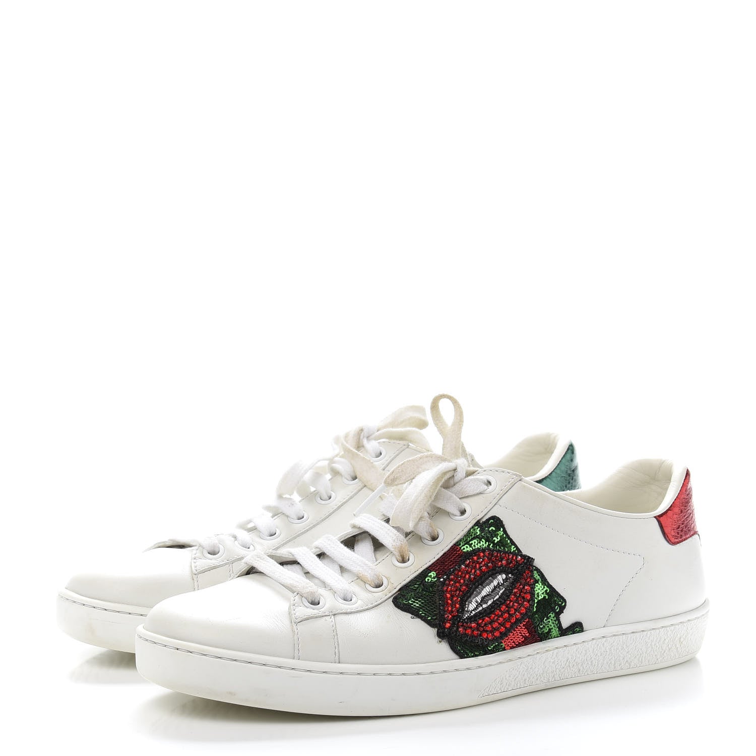 Gucci Calfskin Web Crystal Womens Mouth Ace Sneakers 38 White 3 of 9