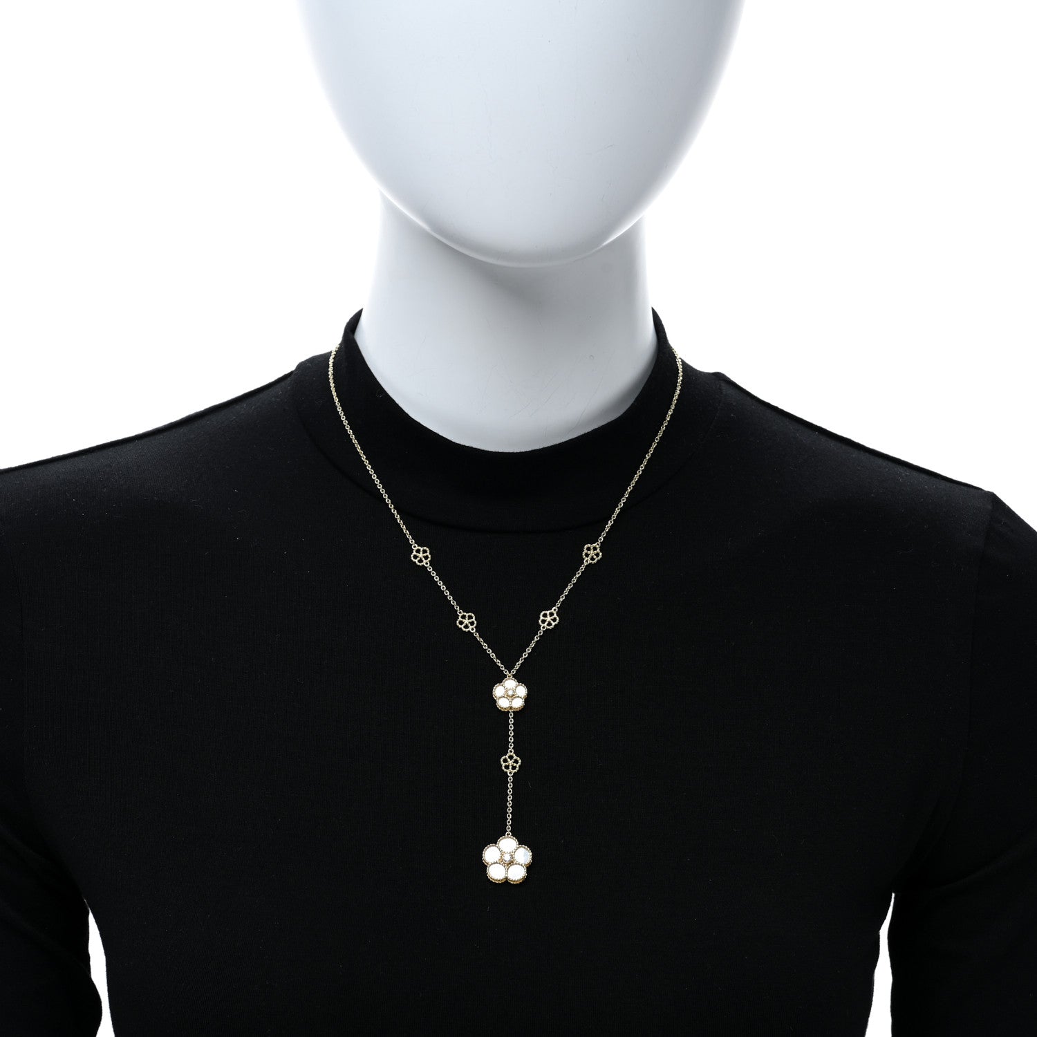Roberto Coin 18K Yellow Gold Diamond Mother of Pearl Daisy Y Necklace 2 of 4