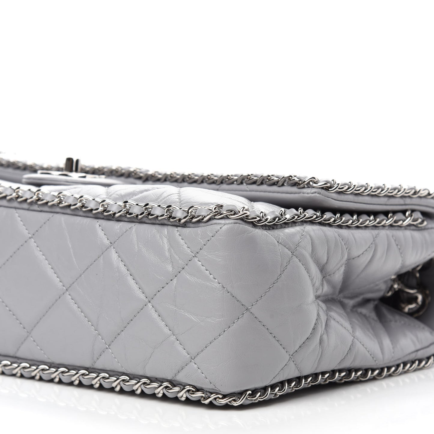 Crumpled Calfskin Large Chain All Over Flap Grey