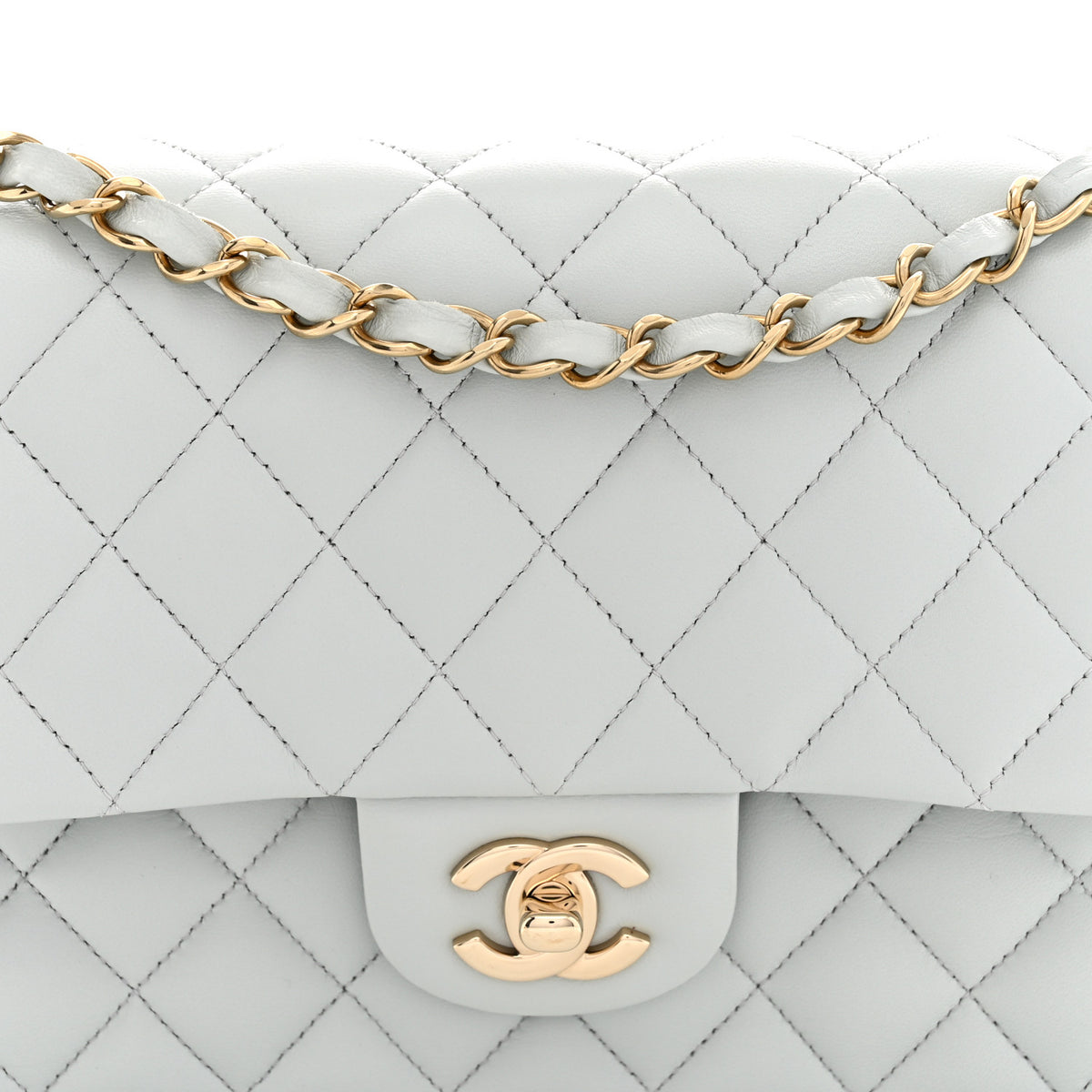 Lambskin Quilted Medium Double Flap Light Blue