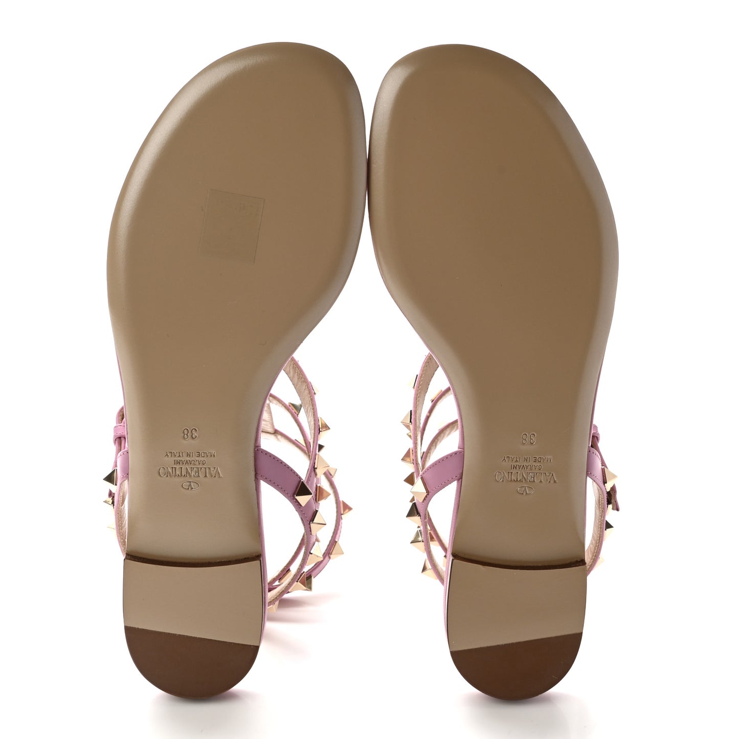 Calfskin Rockstud Ankle Strap Flat Thong Sandals 38 Giacinto