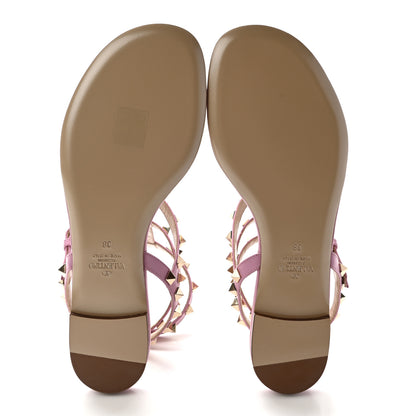 Valentino Garavani Calfskin Rockstud Ankle Strap Flat Thong Sandals 38 Giacinto 5 of 7