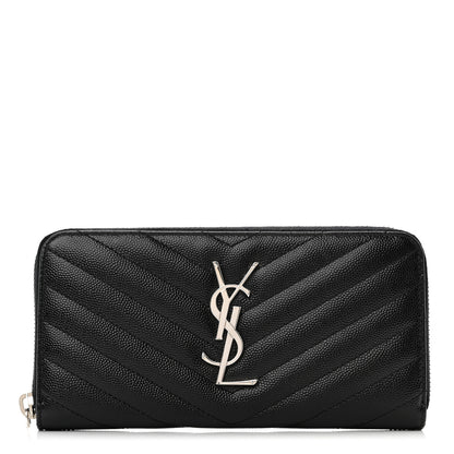Saint Laurent Grain De Poudre Matelasse Chevron Monogram Zip Around Wallet Black 1 of 7