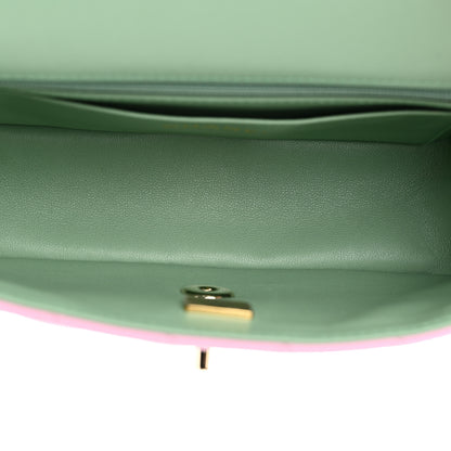 Chanel Lambskin Quilted Mini Top Handle Rectangular Flap Pink Green 5 of 11