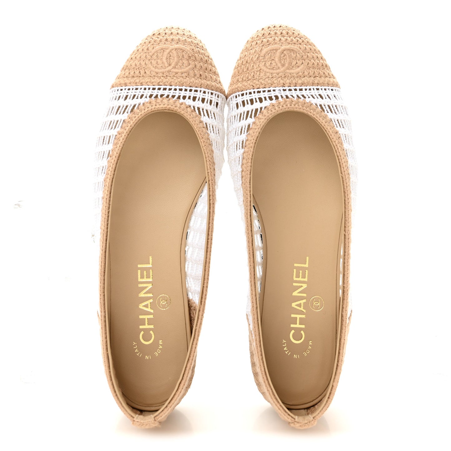 Raffia Cap Toe Ballerina Flats 38 White Beige
